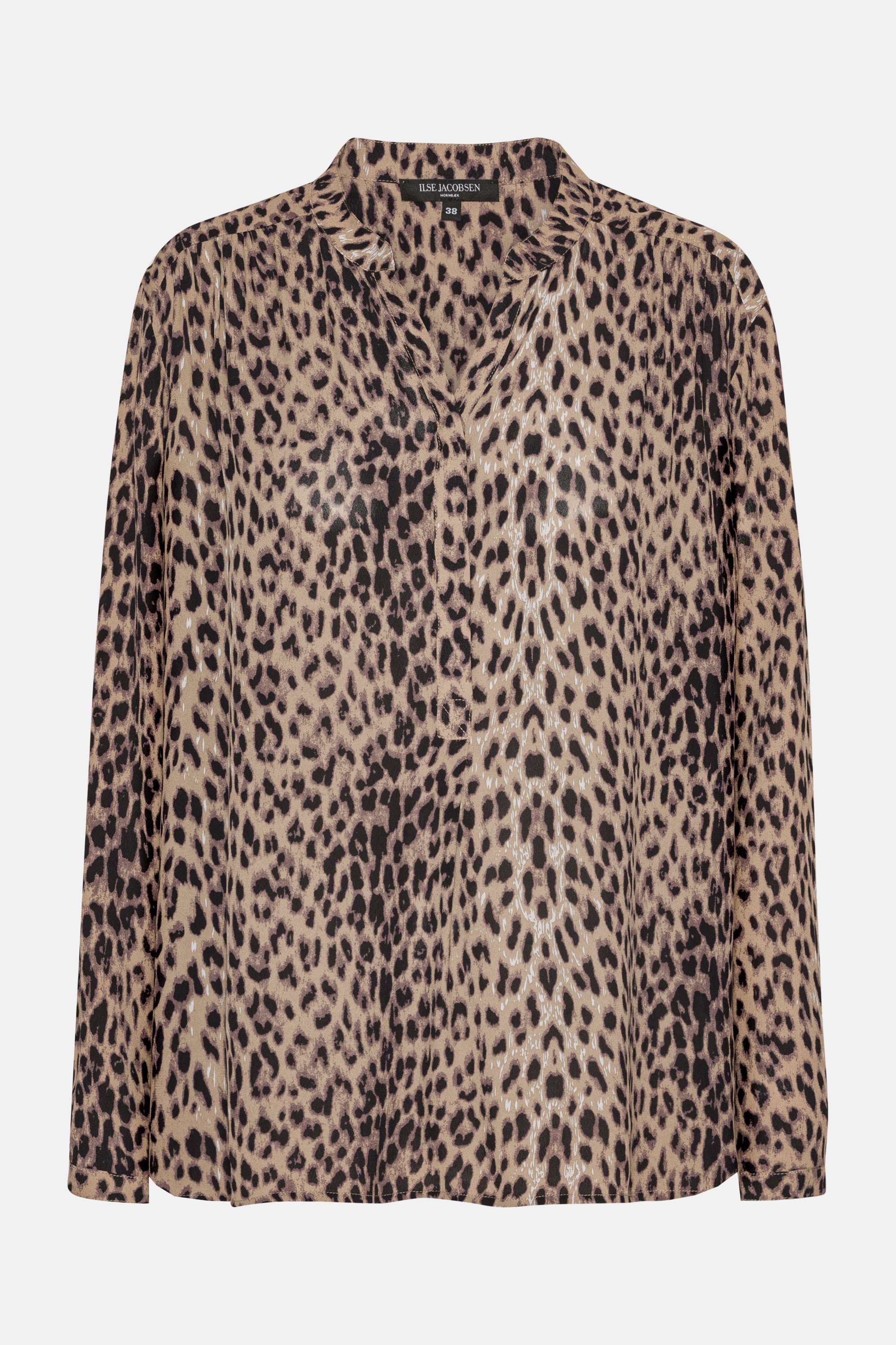 Skjorte med Halv Knappestolpe - Brown Panthera Print